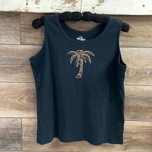 Palm Grove Petite, Ladies Tank with Blinged Palm Tree, Size PXL , Black Tank - Picture 1 of 5